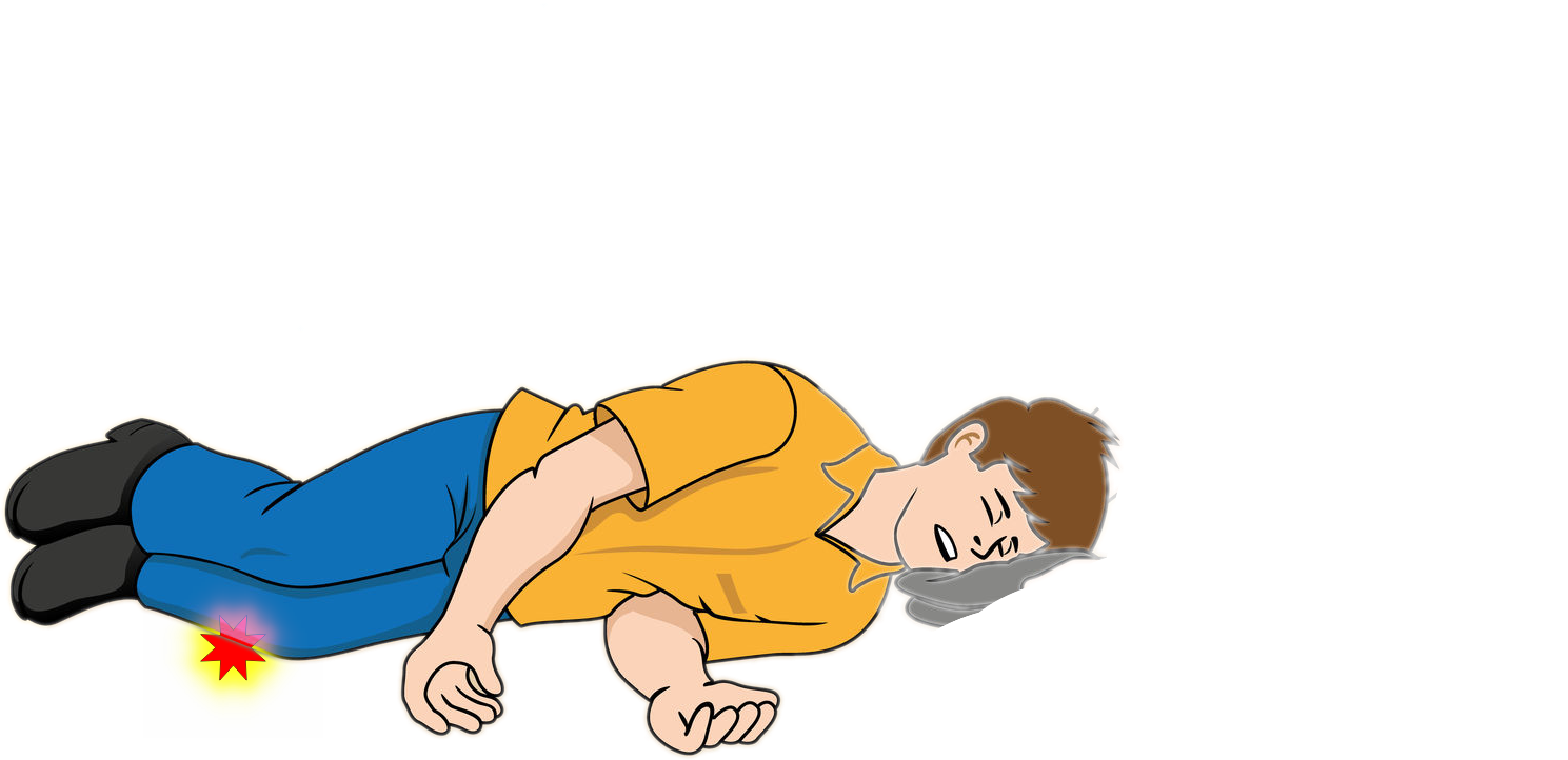 man laying on the ground with nerve compression