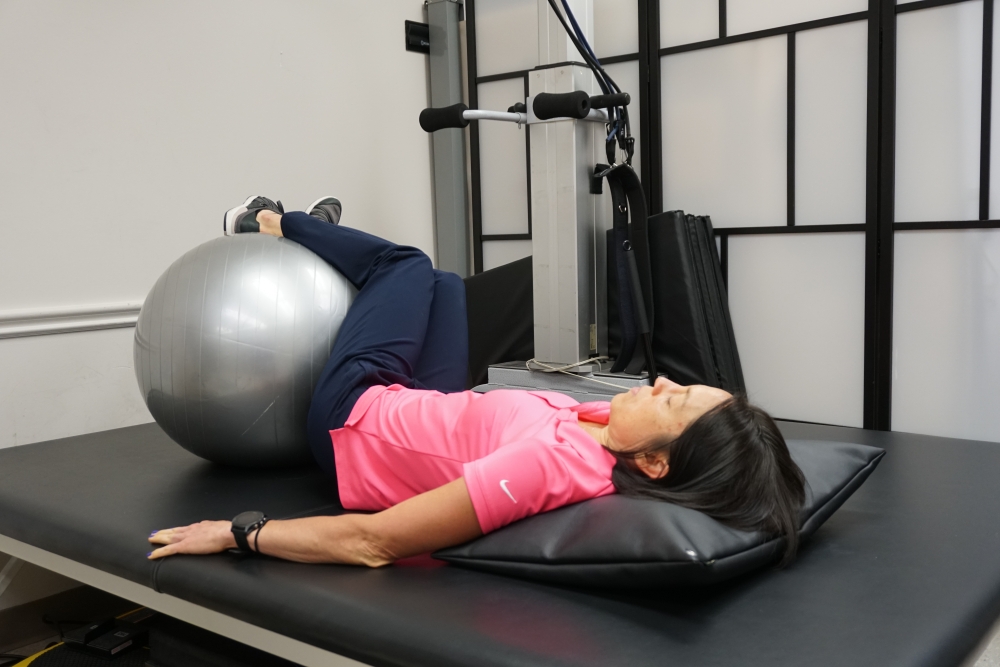 gym ball exercise trunk rotation
