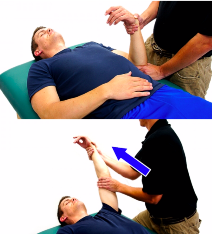 caregiver assisted stretching for the shoulder